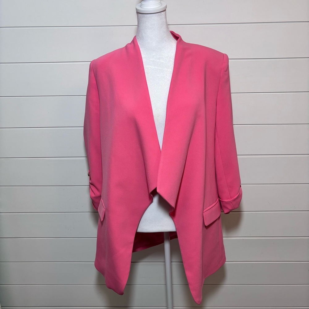 Zara Fuchsia Pink Rolled Up Sleeve‎ Blazer Open Style Size S